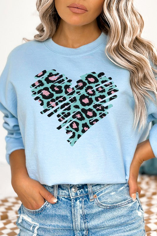 Valentine's Teal Pink Leopard Heart Sweatshirt