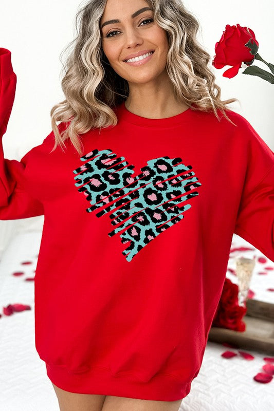 Valentine's Teal Pink Leopard Heart Sweatshirt