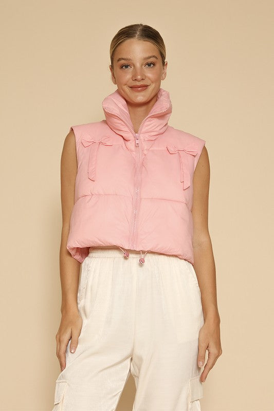 Exclusive Bow Detail Cropped Puffer Vest