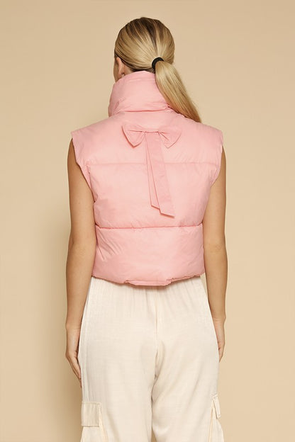 Exclusive Bow Detail Cropped Puffer Vest