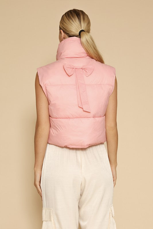 Exclusive Bow Detail Cropped Puffer Vest