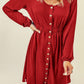 Women Button Up High Waist Long Sleeve Dress