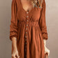 Women Button Up High Waist Long Sleeve Dress