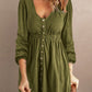 Women Button Up High Waist Long Sleeve Dress