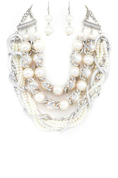Mix Pearls Layer Statement Necklace Set