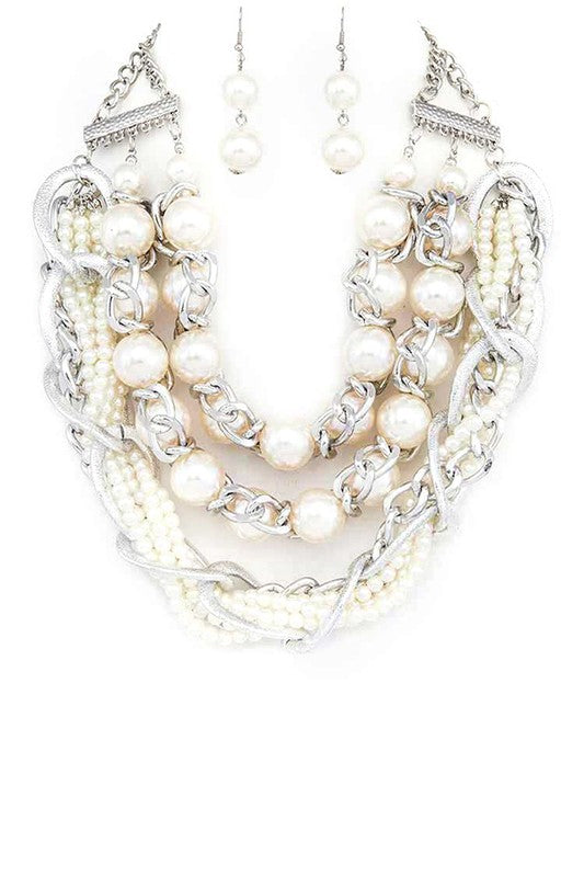 Mix Pearls Layer Statement Necklace Set