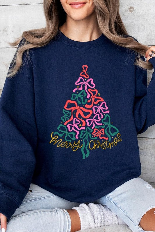 Coquette Bow Christmas Tree Fleece Sweatshirts